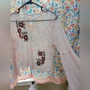 Pink floral mesh shirt